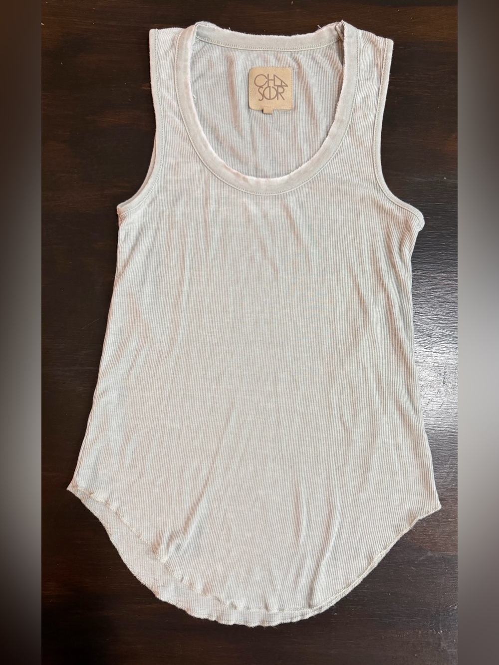 Chaser XS Light Gray Green Raw Hem Ribbed Tan‎